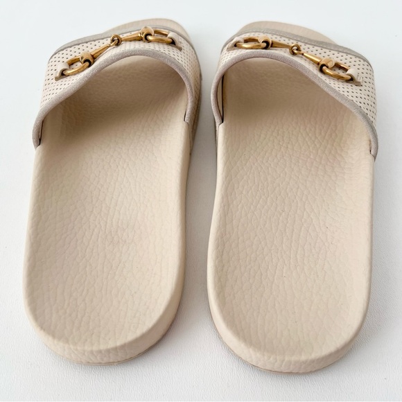 GUCCI || Horsebit Perforated Leather Rubber Sandal Slide White Ivory EU 39 US 9 - Picture 5 of 10